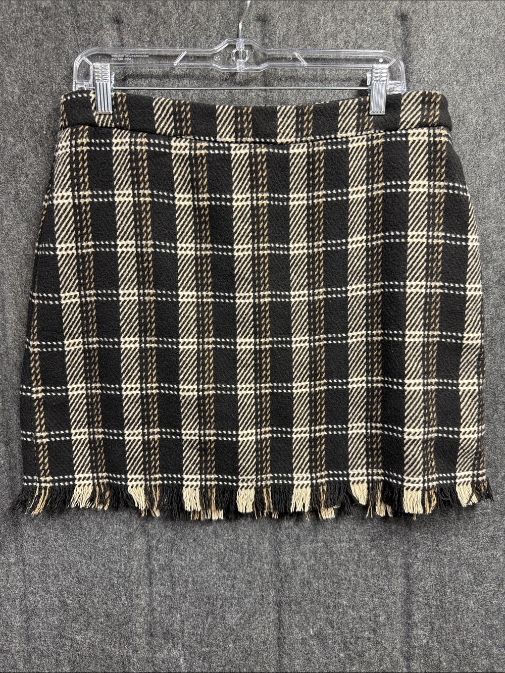 Versona Black & Cream Plaid Fringe Mini Skirt